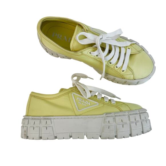 Prada Shoes - Prada Re-Nylon Double Wheel Gabardine Sneakers Platform Butter Yellow 37.5